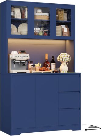 Кухонна шафа FirFurd з LED-підсвіткою, буфет, комод з полицями, стільниця, 3 висувні ящики, 180x100x38.5 см (блакитний)
