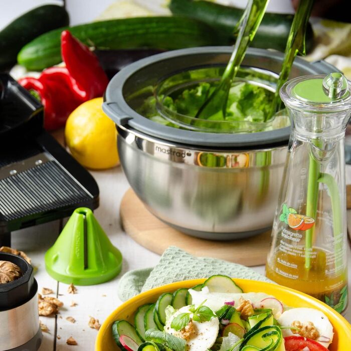 Нержавіюча чаша Mastrad для змішування, випікання та зберігання продуктів з прозорим кришкою та ручками (24 см)