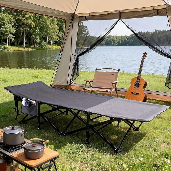 Розкладне ліжко для кемпінгу Sekey XXL (190x71x35 см), посилене сталеве ліжко-трансформер з тканиною Oxford, сіре (без матраца)
