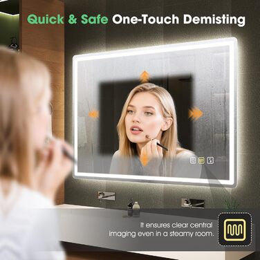 Дзеркало для ванної кімнати S'bagno з підсвічуванням Bluetooth 100x70 см, LED, антизапар, регулювання кольору, IP44