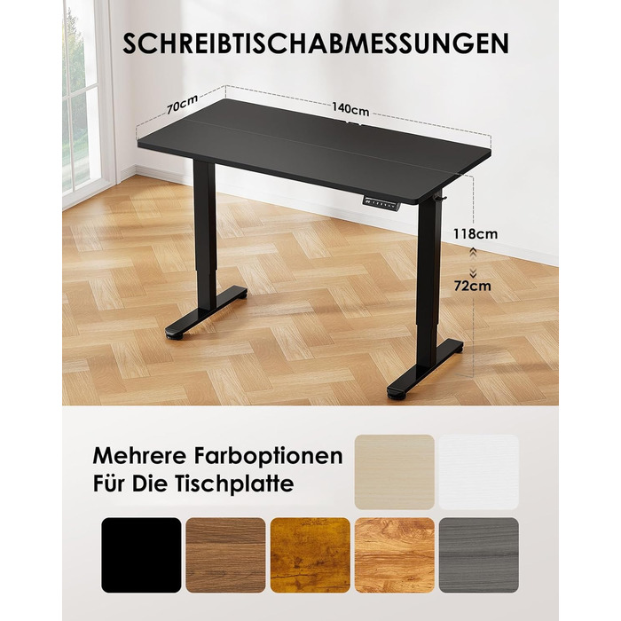 Електричний регульований стіл ErGear 140x70 см, чорний, з пам'яттю, для дому та офісу