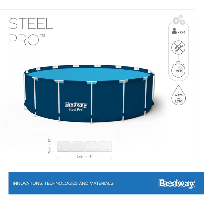 Каркасний басейн Bestway Steel Pro з фільтруючим насосом Ø 396 x 84 см, темно-синій, круглий (366 x 76 см темно-синій)