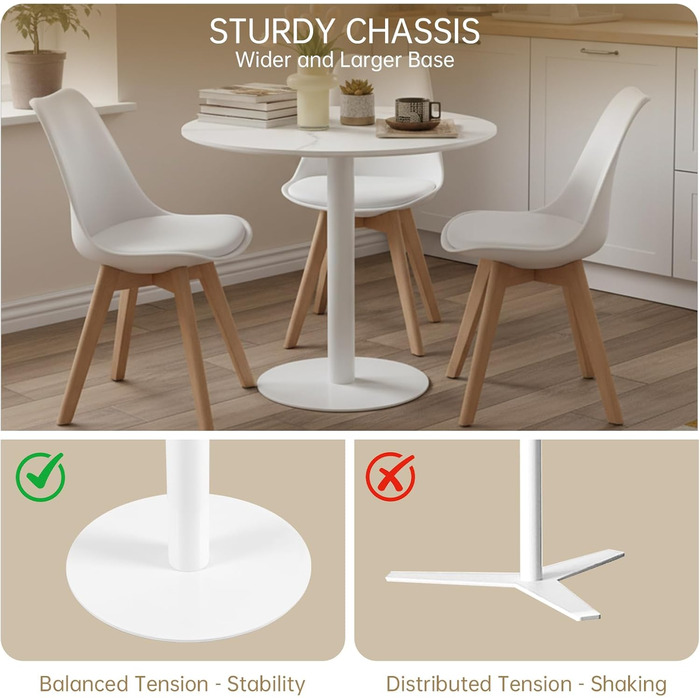 Круглий обідній стіл для кухні, вітальні, балкону. Білий стіл 70x70 см з мармуровою стільницею та прямою ніжкою