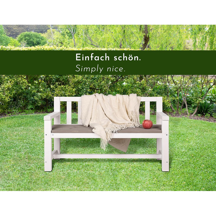 Дитяча дерев'яна лавка Kinder-Gartenbank для саду та відпочинку, 2-місна, з текстильним покриттям та спинкою, масив, білий/сірий/антрацит