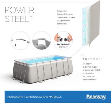 Набір каркасних басейнів Bestway Power Steel, квадратний, з фільтруючим насосом і захисною драбиною (282 x 196 x 84 см)