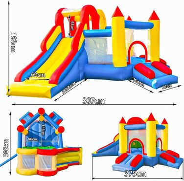 Надувний замок для дітей з насосом, міцний матеріал, для 3-4 дітей, ігровий намет для дому (315x245x194 см)