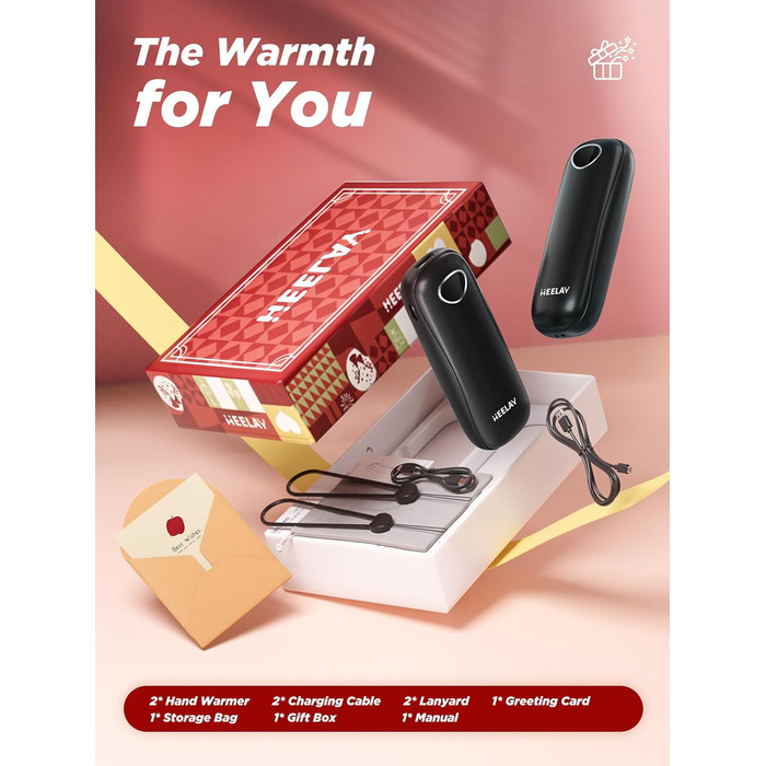 Електричні грілки для рук 10000mAh, 2 шт. [Подарункова коробка до Нового року] Повторно використовувані грілки USB для зими, для хворих на синдром Рейно, для активного відпочинку, ігор, павербанк (чорний)