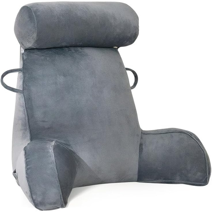 Подушка для читання Mingfuxin для ліжка, дивана, підлоги: знімний валик для шиї та підлокітником для підтримки спини, сіра