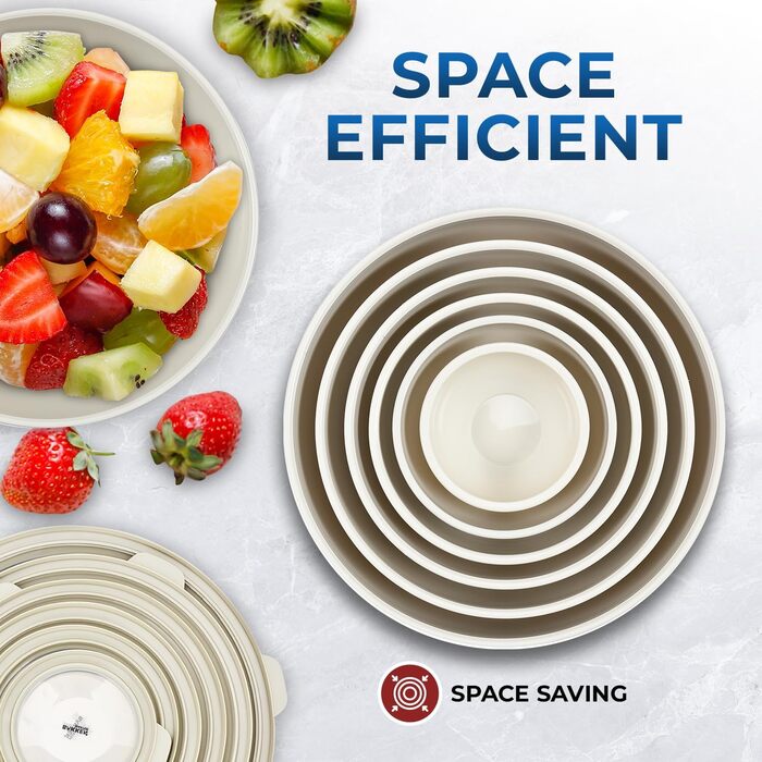 Набір пластикових мисок Bakken Master з кришками (12 шт.) - миски для приготування їжі, BPA-free, для мікрохвильовки, кремового кольору