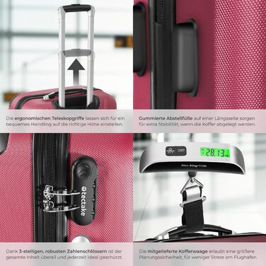 Набір валіз Tectake 3 шт. з ваговою та білгетом, M-L-XL, ABS, телескопічна ручка, червоний