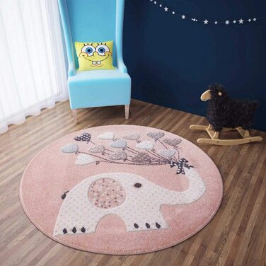 Дитячі килимки VIMODA з сердечками, повітряними кулями і зображенням слона. Дитячий килим для дівчаток і хлопчиків килим для дитячої кімнати / Schadstof