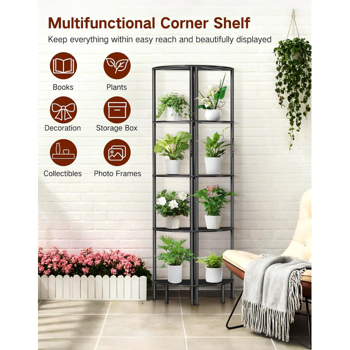 LED торшер з полицею, 3 режими світла, димування (сенсор/пульт), кутова полиця 5 рівнів, вузька книжкова шафа для вітальні, спальні, офісу, чорний
