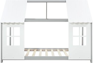 Дитяче ліжко Tostedt en.casa: ліжко-будиночок, ліжко для підлітків, ліжко-ігровий будиночок, напіввідкритий дизайн, ліжко Монтессорі з масиву сосни, 120x200 см, рожево-біле