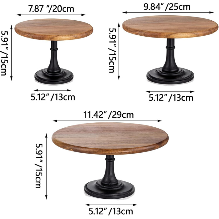 Дерев'яний підставка для тортів Nuptio Rustikaler: 25 см, набір 3 шт. для весілля, дня народження, дитячого свята, чаювання