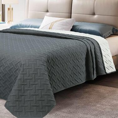 Плед Woltu 170x210 см, двосторонній, темно-сірий+кремовий, мікрофібра, двостороння ковдра для ліжка/дивану