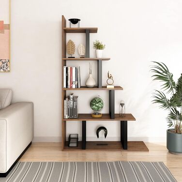 Стильна полиця YITAHOME з 5 полицями, L-подібної форми, чорно-коричневого кольору, для вітальні, спальні, офісу