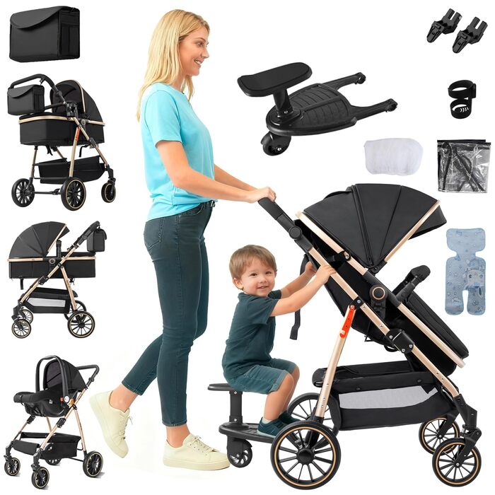 Дитяча коляска 3 в 1 Kinderwagen V9 Black (Комплект)
