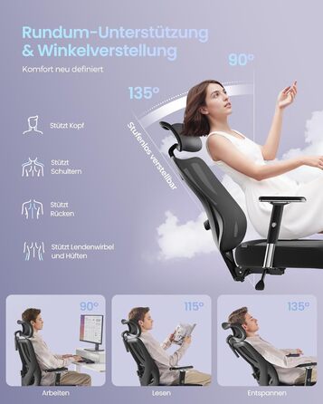 Офісний стіл SONGMICS: ергономічне крісло з регульованою поперековою підтримкою, підголівником та підлокітниками, до 150 кг, чорний OBN067BH01