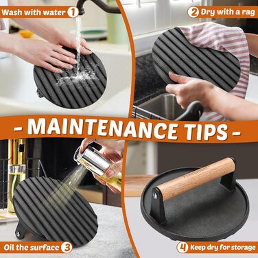 Пресс для бургерів Freelander з чавуну, набір для приготування смашених бургерів (круглий Ø 17.6 см, прямокутний 20.5 см), прес для гриля з термостійкою ручкою, великий бургерний прес для BBQ, стейків, сендвічів, чорного кольору