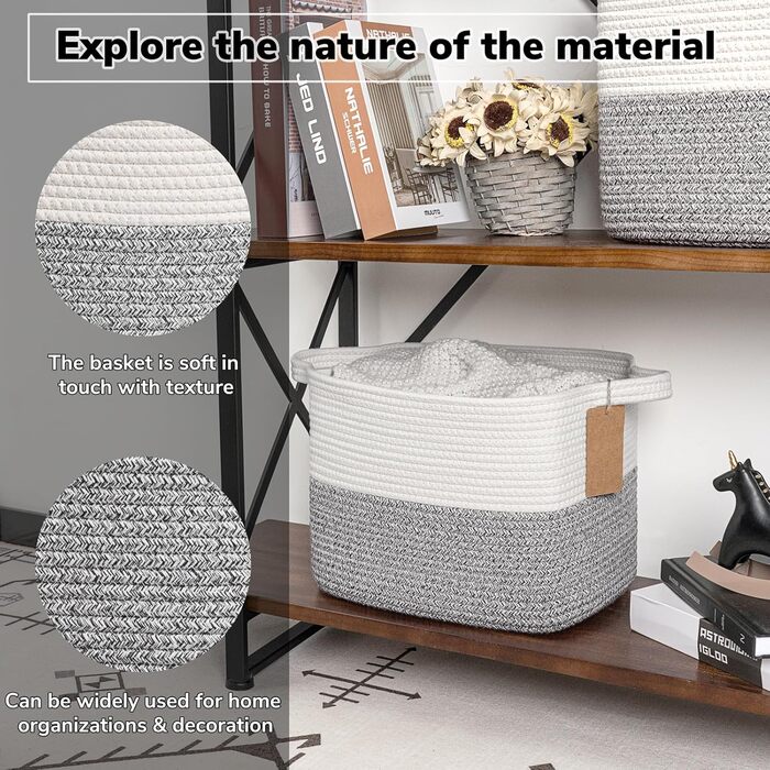 Кошики для зберігання TIMEYARD, декоративні плетені кошики, 3 шт., сірий колір, 33 x 25 x 22,5 см
