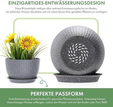 Набір горщиків для квітів з системою поливу (3 шт.), 20.3/17.8/15.2 см, сірий з білими крапками, для дому та балкона
