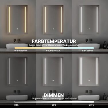 LED дзеркало для ванної кімнати з підсвічуванням | Водостійке IP54 | Сенсорне управління | 70x50 см | Стиль 2