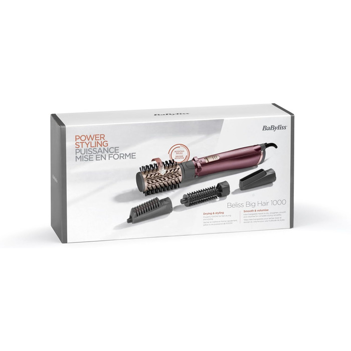 Стайлер для гарячого повітря BaByliss Beliss Big Hair 1000 Вт 4-в-1 з сумкою для зберігання, сірий, AS960E, 39.2