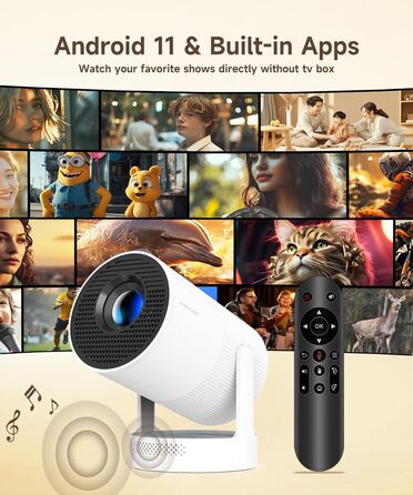 Міні проєктор Beamer 4K Android 11 Smart з автофокусом, WiFi 6, BT 5.0, Full HD 1080P, 260 ANSI, корекція трапецеїдальних спотворень, 5W динамік