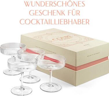 GLASSIQUE CADEAU Набір келихів для коктейлів та шампанського, арт-деко, 4 шт, 200 мл | Келихи для Cosmopolitan, Daiquiri, Espresso Martini