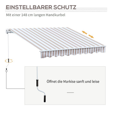 Маркіза з ручним підйомом, шарнірна маркіза, сонцезахист, настінний монтаж, балкон, алюмінієва конструкція Berge 3 x 2,5 м