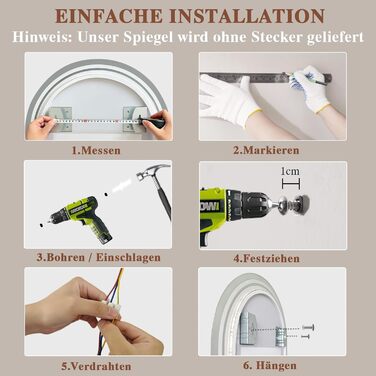 LED дзеркало для ванної кімнати Badspiegel з підсвічуванням, антизапар, сенсорне керування, регулювання яскравості, 3 кольори світла, овальне, 50x70 см