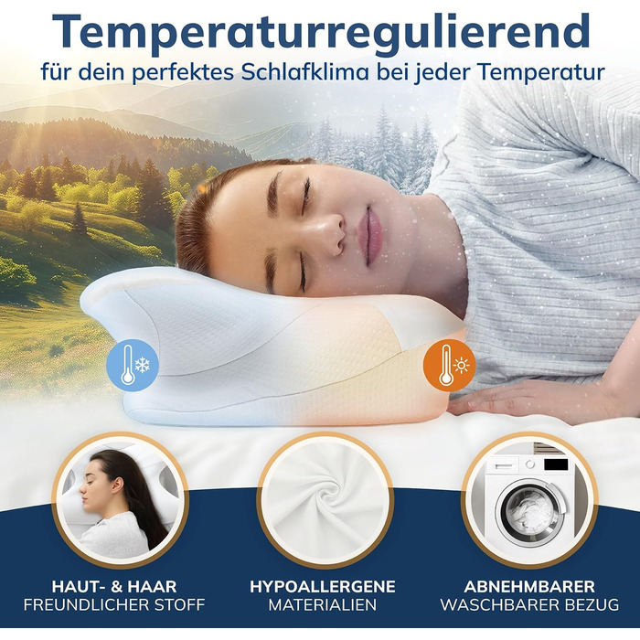 Ортопедична подушка Calmont для всіх типів сну | Подушка для підтримки шиї | З піною Memory Foam | Подушка для зняття болю в шиї (Біла)