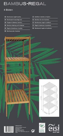 Багатофункціональний табурет з бамбука для ванної кімнати EISL BMBA02-BH2 з 4 полицями, 35 x 45 x 35 см