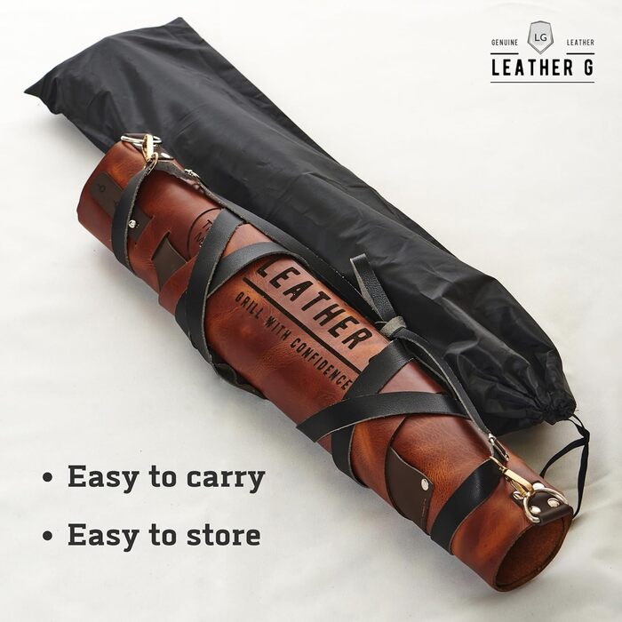 Фартух для гриля зі шкіри з тримачем для пива, BBQ Pitmaster – міцний, з кишенями, регульовані лямки (коричнева шкіра)