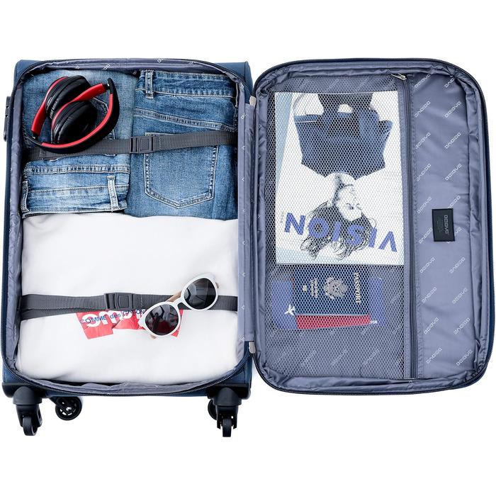 Чемодан BEIBYE з тканини, колір бірюзовий, середній, 64 см, з кодовим замком та додатковою кишенею