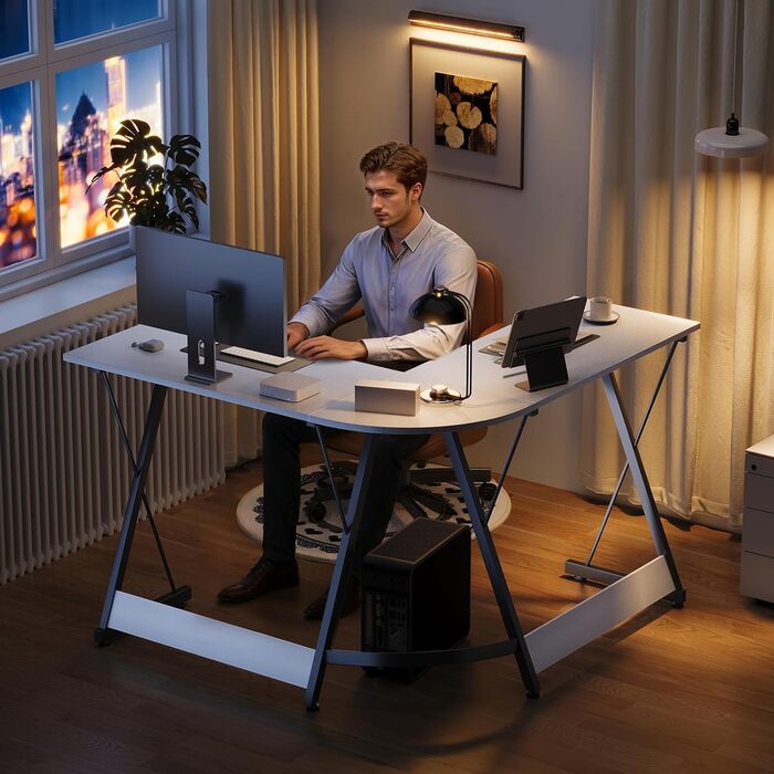 Ігровий стіл ODK, L-подібний кутовий стіл для геймінгу та офісу, 120x120 см, білий