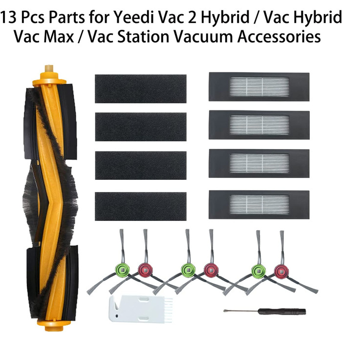 Запасні частини для пилососа Yeedi Vac 2 por / Vac гібридний / Vac Max / Вакуумна станція аксесуари для пилососа включає в себе 1 роликову щітку 6 бічних щіток 4 фільтра 2 інструменту 13 шт. аксесуари, 13 шт.