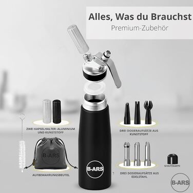 Дозатор для вершків B-ARS з алюмінію, 500 мл, з нержавіючою сталею, для десертів, мусів, легко миється