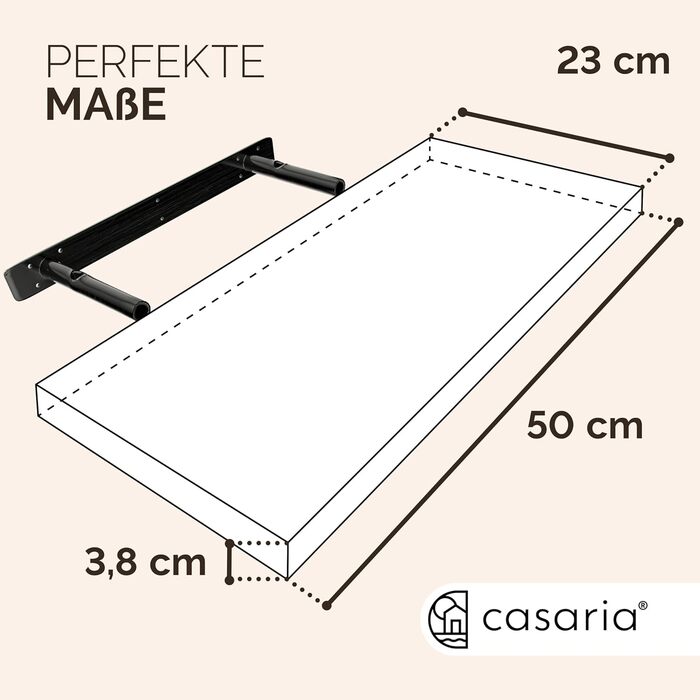 Настінна полиця Casaria Holz Schwarz 15 кг - для кухні, вітальні, коридору. Плаваюча полиця, книжкова полиця, матова