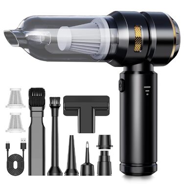 Акумуляторний ручний пилосос KITBEZN 4-в-1 для авто та дому, бездротовий міні-пилосос з безщітковим двигуном, потужність 26000Па, 3 режими роботи, чорний