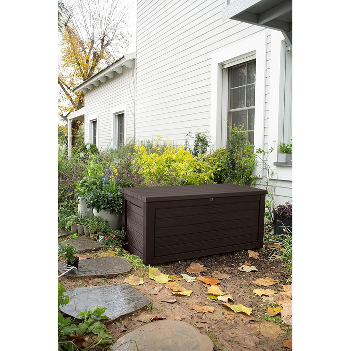 Садова скриня/бокс для зберігання Koll Living Gartenbox 623 л, коричневий - з газовими амортизаторами, вантажопідйомність кришки 272 кг