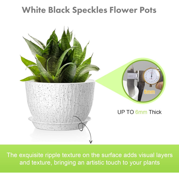 Великі горщики для квітів 3 шт. (30.5x25.4x25.4x22.9 см) з водозливами, білі з чорними крапками, для дому та саду