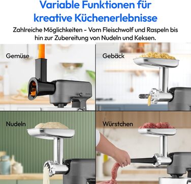 Кухонна машина MEDION MD 12600 Titan: м'ясорубка, 4.6 л чаша з нержавіючої сталі, 800 Вт, тихий двигун, сенсорне дисплею