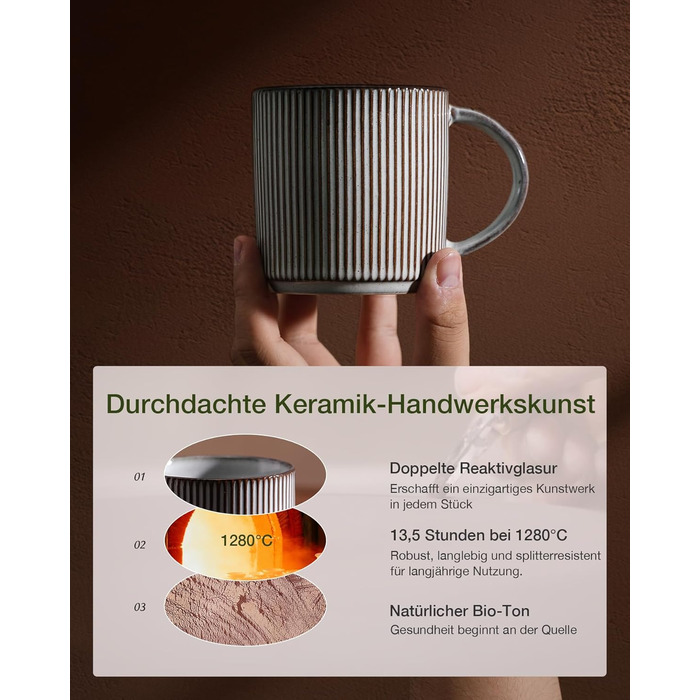 Набір тарілок Star 12 предметів для 4 осіб, керамічний посуд, стійкий до подряпин, для мікрохвильовки та посудомийної машини (димчастий синій, чашки 355 мл - 6 шт)