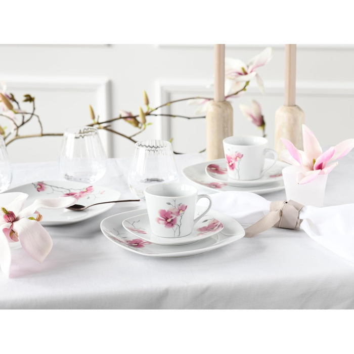 CreaTable Серія Amelie AIKO: 18-частинний набір посуду з порцеляни, кавовий сервіз, придатний для миття в посудомийній машині та використання в мікрохвильовій печі, преміум-якість