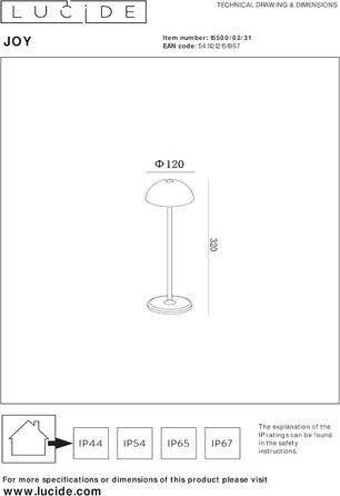 LED-лампа LUCIDE JOY - перезарядна настільна лампа для дому та вулиці, IP54, 1.5W, 3000K, біла