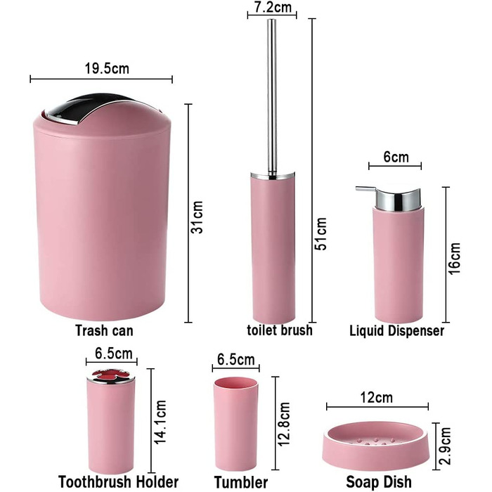 Набір для ванної кімнати JOTOM, 6 предметів, набір аксесуарів для ванної кімнати, пляшечки для лосьйону, тримач для зубних щіток, зубна чашка, мильниця, щітка для унітазу, відро для сміття