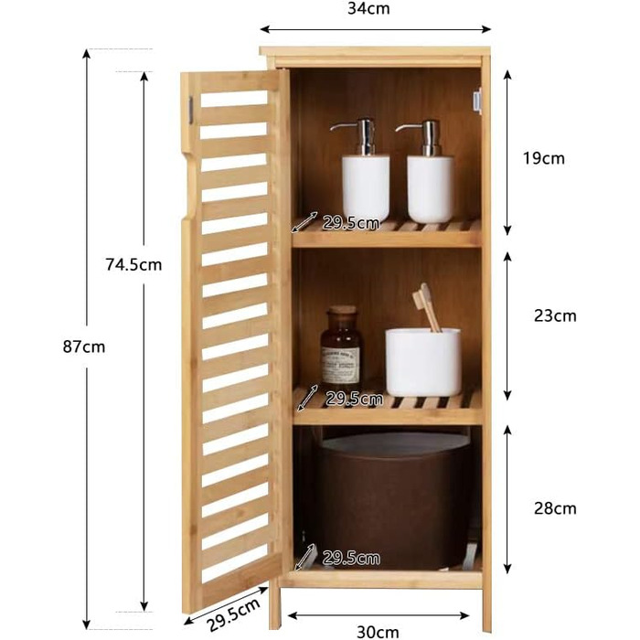 Бамбукові шафи для ванної кімнати WAOHO, полиця для ванної кімнати, сервант, кухонна шафа (34x33x87см)