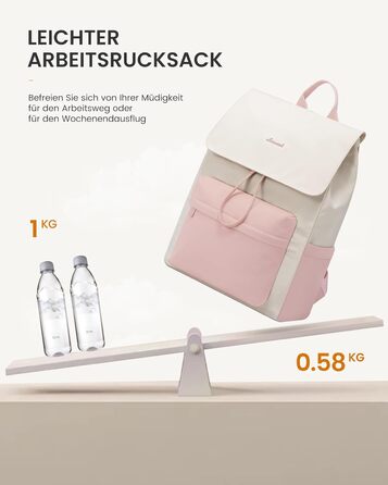 LOVEVOOK Рюкзак для жінок, легкий шкільний рюкзак для підлітків з відділенням для ноутбука 15.6 дюймів, жіночий рюкзак для навчання, подорожей, роботи (M-15.6 дюймів, Рожевий + Бежевий)