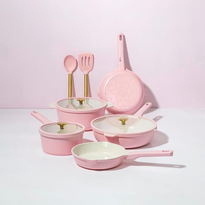 Набір посуду Paris Hilton Ceramic Pink, 10 предметів, антипригарне покриття, нержавіюча сталь, без PFAS, PFOA, PFOS, PTFE, для посудомийної машини